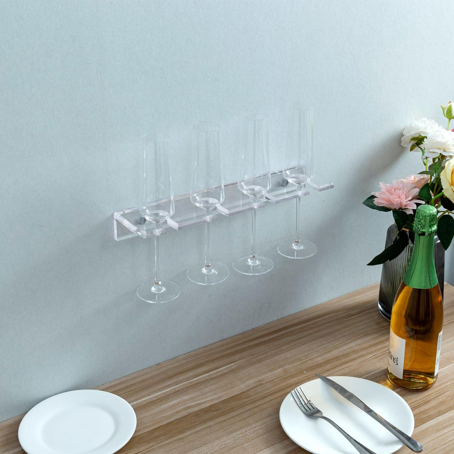 imageMyGift Industrial Metal Wine Glass Rack Holder Stand with 2 Hanger Bars and Rustic Wooden Base Countertop Hanging Stemware Holder ClearClear Acrylic