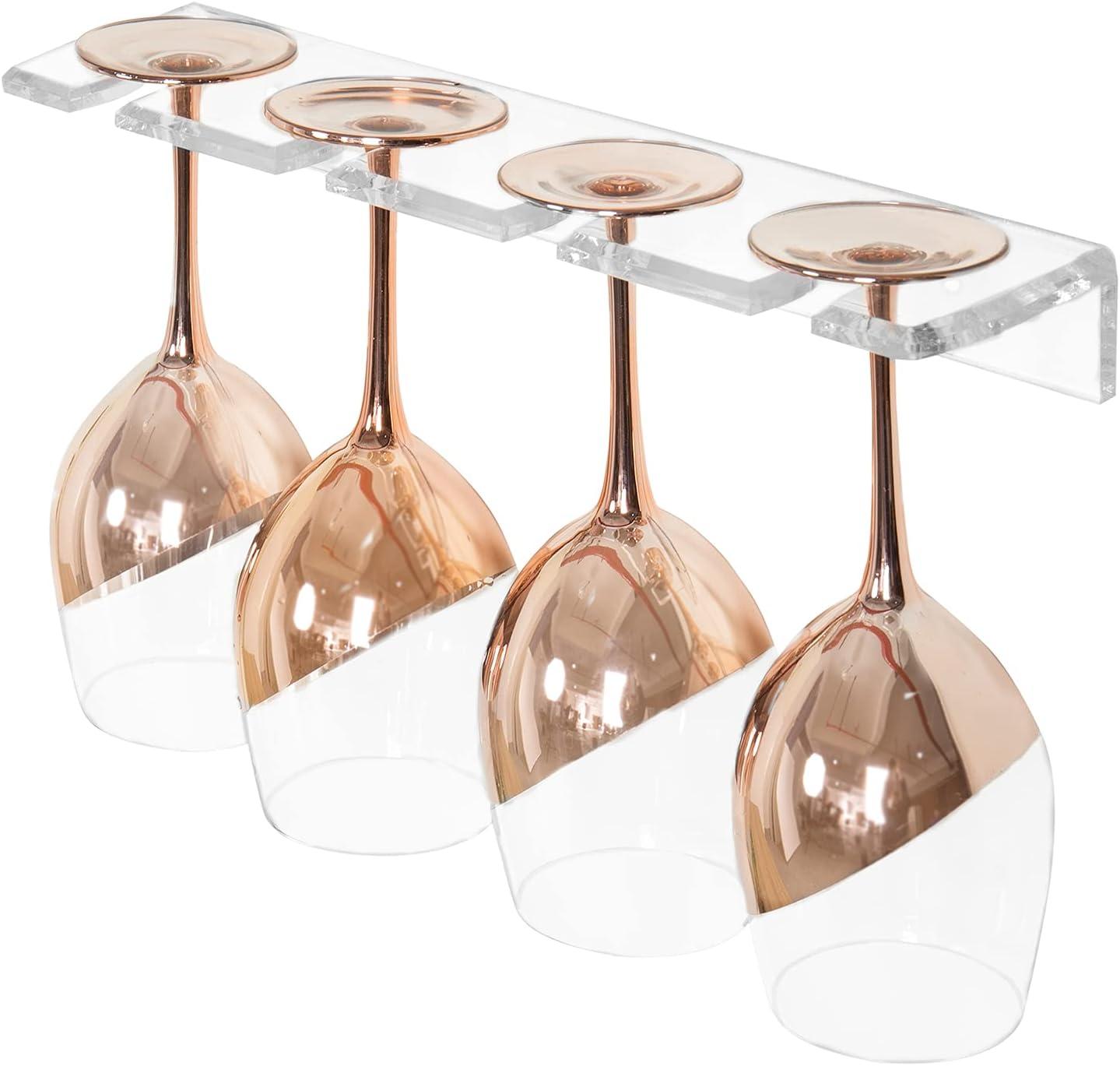 imageMyGift Industrial Metal Wine Glass Rack Holder Stand with 2 Hanger Bars and Rustic Wooden Base Countertop Hanging Stemware Holder ClearClear Acrylic