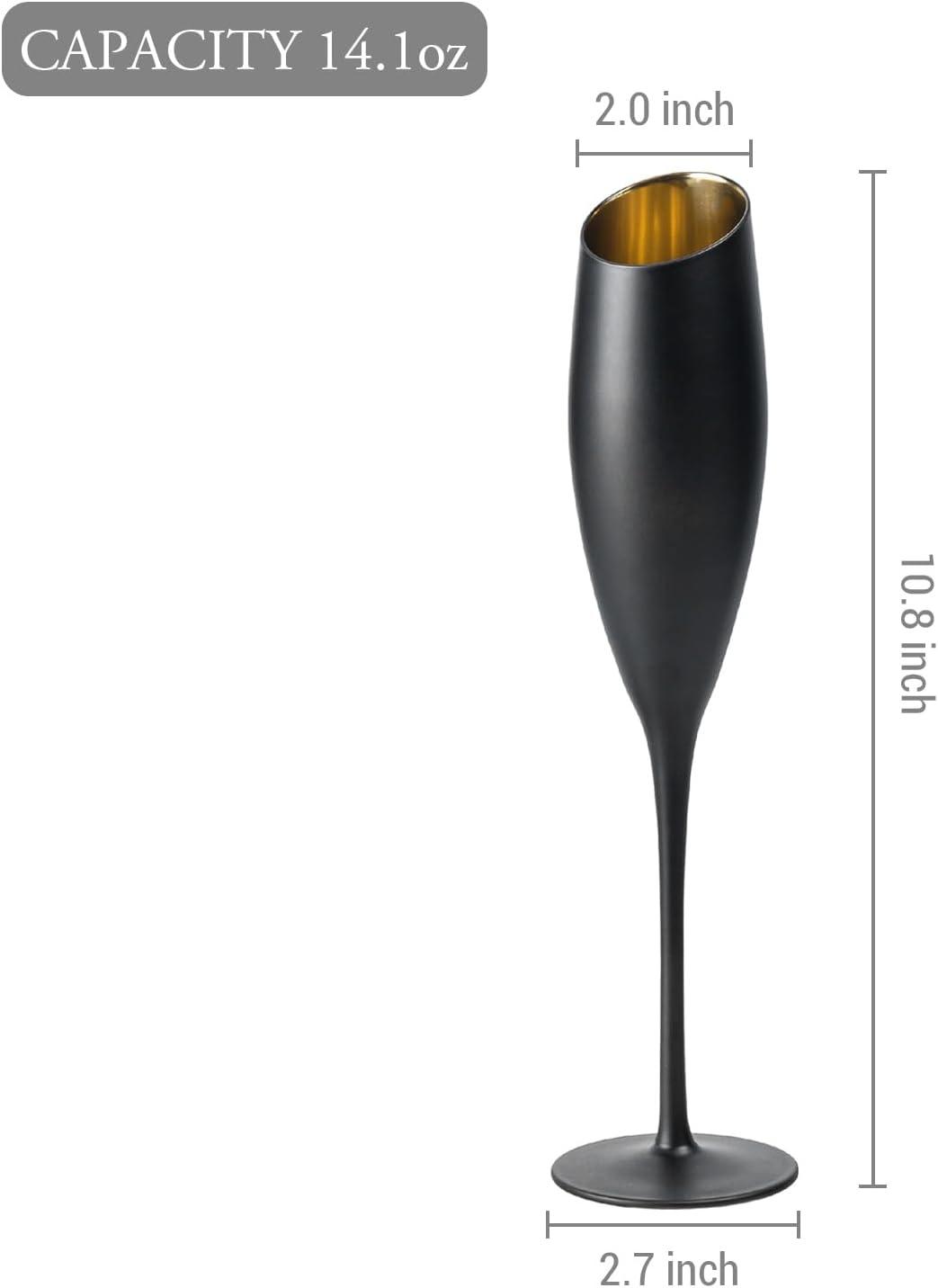 imageMyGift Iridescent Angled Rim Champagne Flute Set of 4 Sparkling Wine Stemless Glasses Rainbow Transparent Prosecco Wine Glass Cocktail Mimosa Glass Set Holiday New Year Toasting blackblackgolden