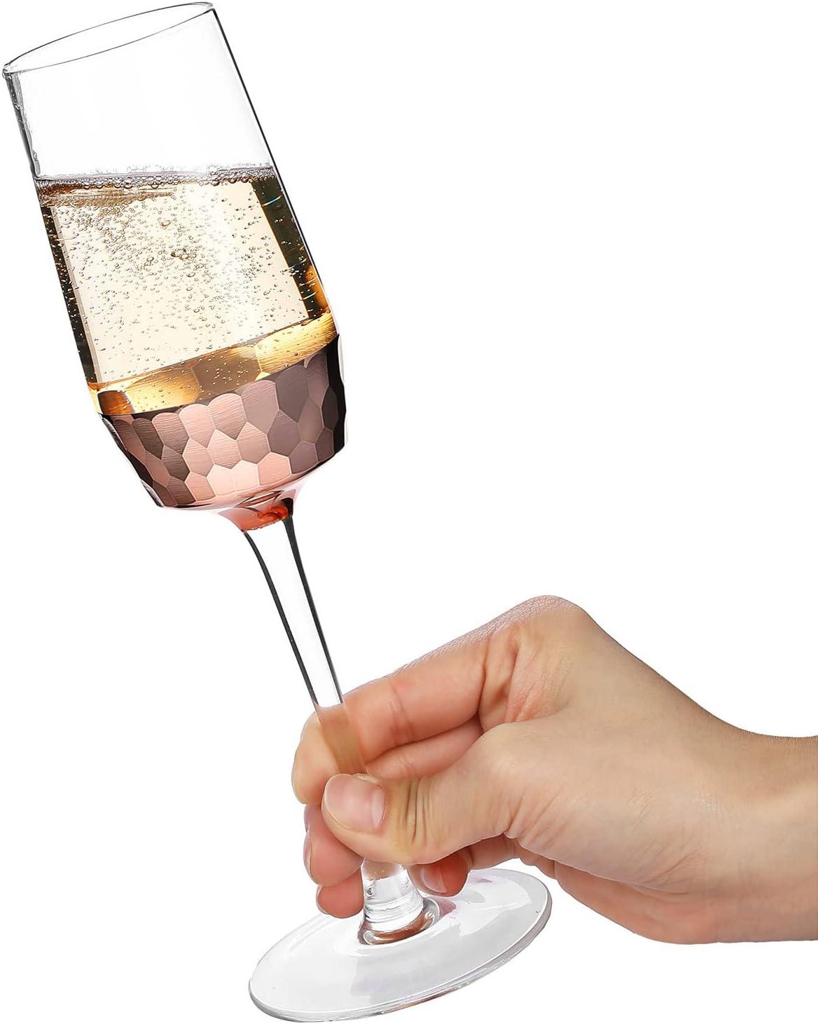 imageMyGift Iridescent Angled Rim Champagne Flute Set of 4 Sparkling Wine Stemless Glasses Rainbow Transparent Prosecco Wine Glass Cocktail Mimosa Glass Set Holiday New Year Toasting blackPink