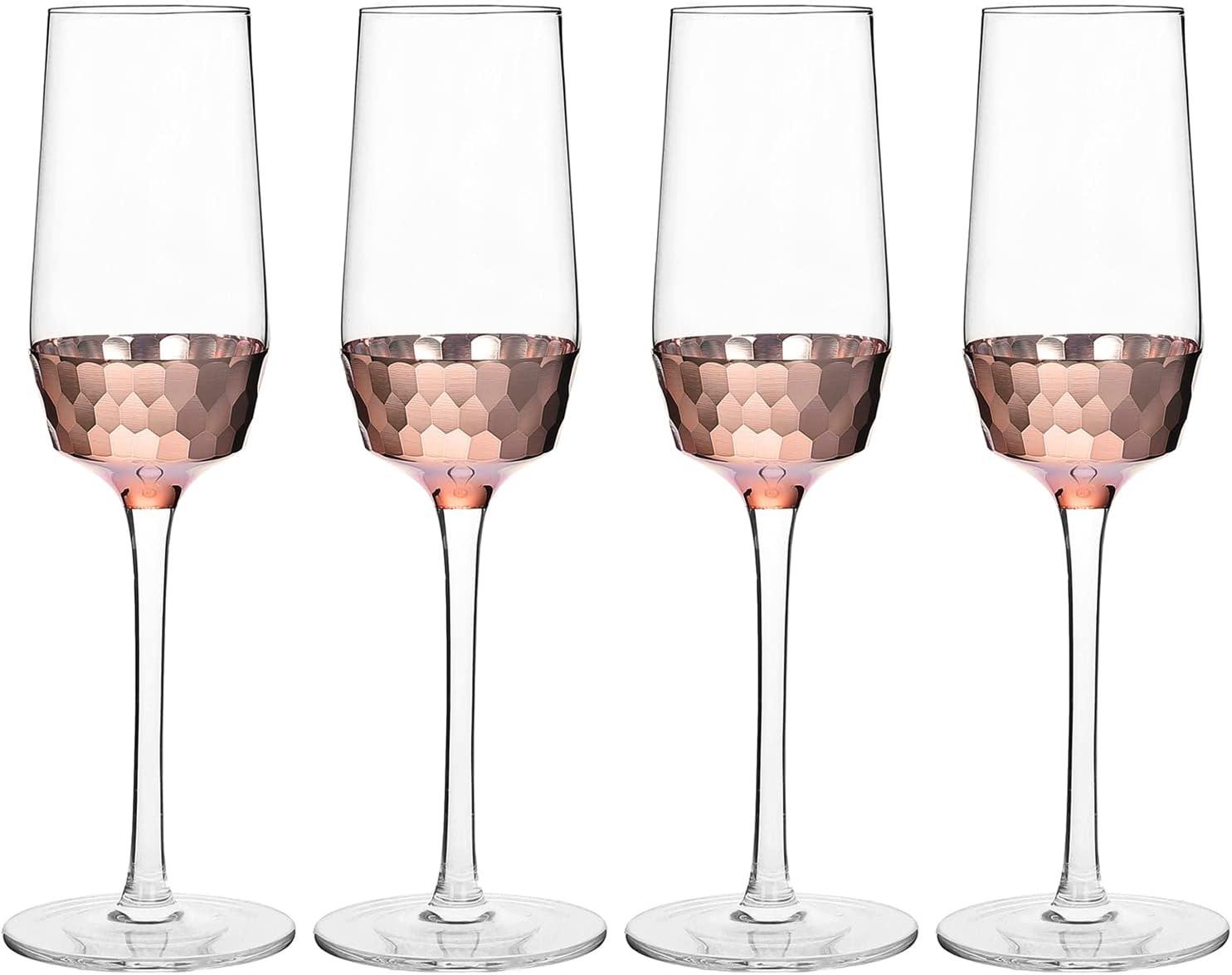 imageMyGift Iridescent Angled Rim Champagne Flute Set of 4 Sparkling Wine Stemless Glasses Rainbow Transparent Prosecco Wine Glass Cocktail Mimosa Glass Set Holiday New Year Toasting blackPink