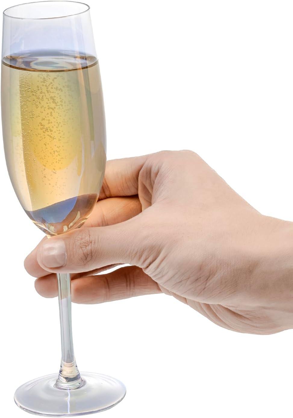 imageMyGift Iridescent Angled Rim Champagne Flute Set of 4 Sparkling Wine Stemless Glasses Rainbow Transparent Prosecco Wine Glass Cocktail Mimosa Glass Set Holiday New Year Toasting blackSky Blue