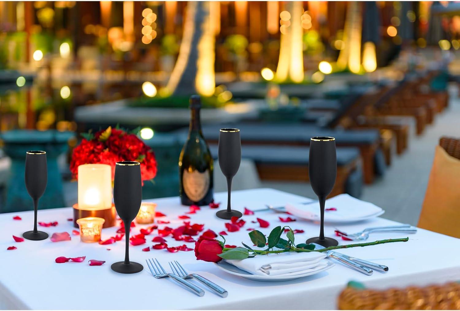 imageMyGift Iridescent Angled Rim Champagne Flute Set of 4 Sparkling Wine Stemless Glasses Rainbow Transparent Prosecco Wine Glass Cocktail Mimosa Glass Set Holiday New Year Toasting blackBlack