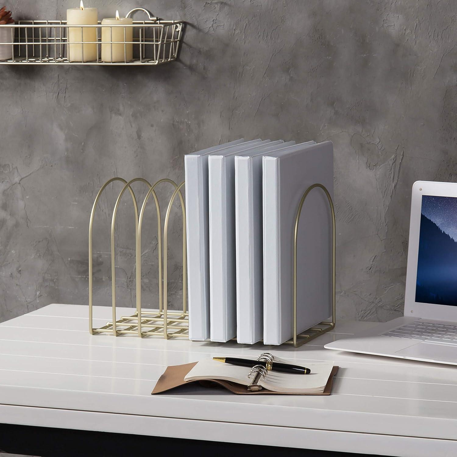 imageMyGift Large Desktop Document Holder Brass Metal Wire File Folder Organizer Rack with 8Slots and Arch DesignBrass