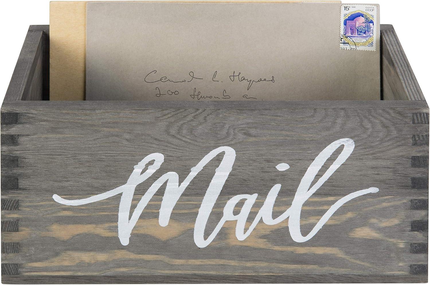 imageMyGift Mail Holder Storage Organizer Box Whitewashed Wood with MAIL Script Design Desktop Letters Bills Notes and Postcard Bin for Home Office Dorm RoomVintage Gray