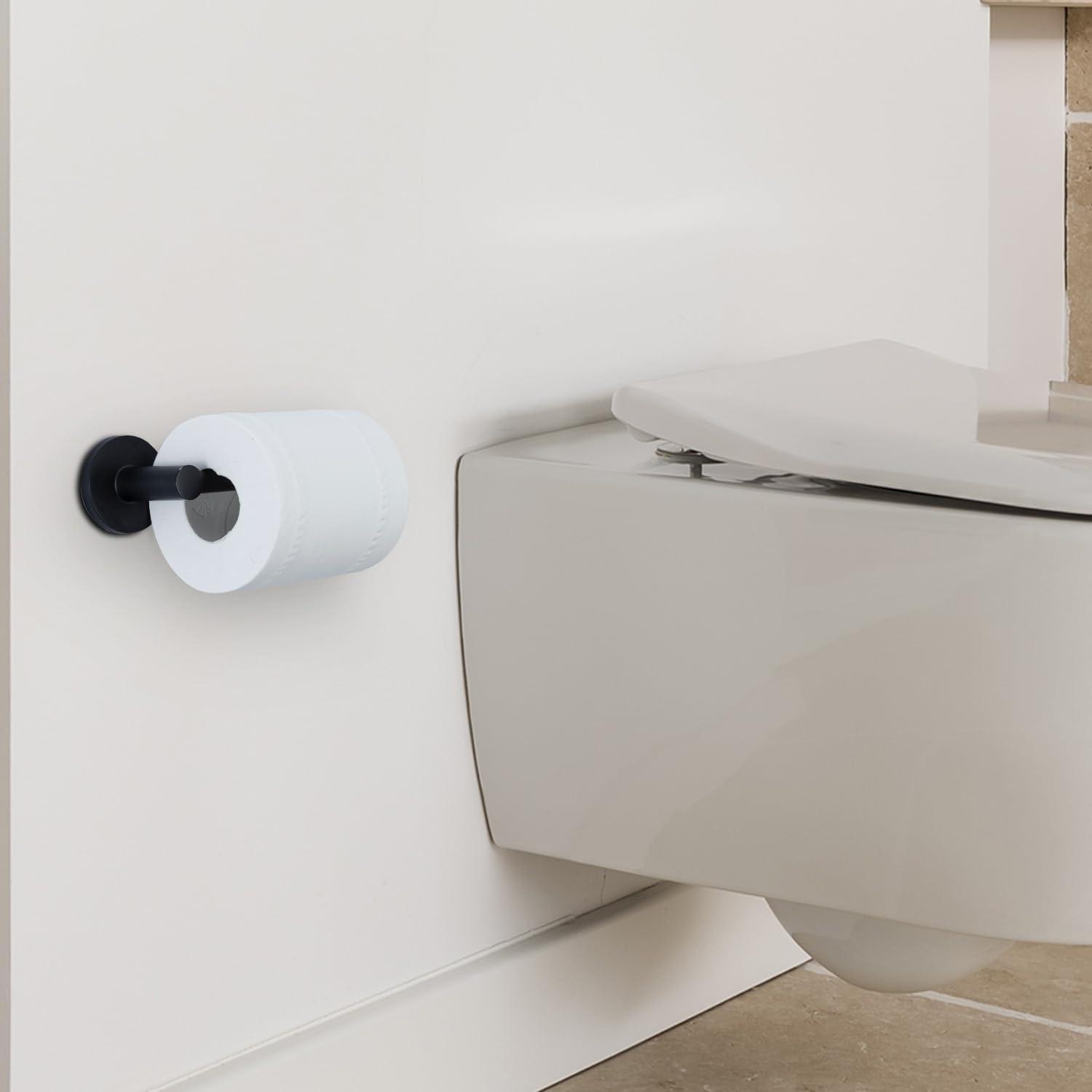 imageMyGift Matte Black Bathroom Hardware Set 4 Piece Ultra Modern Premium Hotel Series Stainless Steel Wall Mounted 25 Inch Bath Towel Bar Hand Towel Ring Toilet Paper Holder and Robe Hook