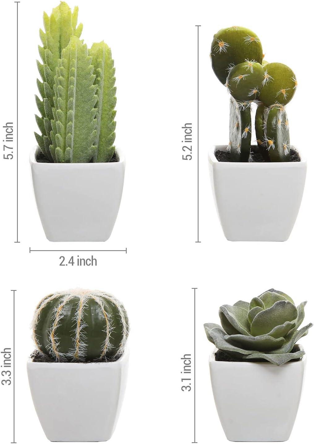 imageMyGift Miniature Artificial Succulents Indoor Fake House Plants in Round White Geometric Ceramic Pots Set of 4Assortment 1