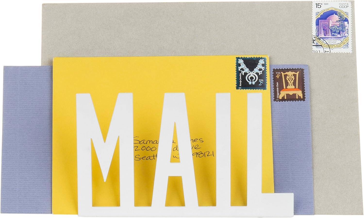 imageMyGift Modern Black Metal Mail Holder Countertop Organizer with Cutout Mail Lettering Design Office Desktop Envelope and Document Storage RackWhite