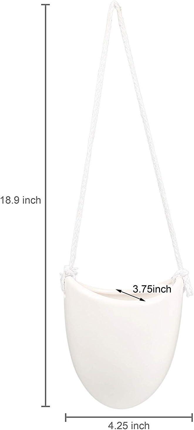 imageMyGift Modern Ceramic White Hanging Planters for Indoor Plants Succulent Planter Pots with Jute Rope Set of 3