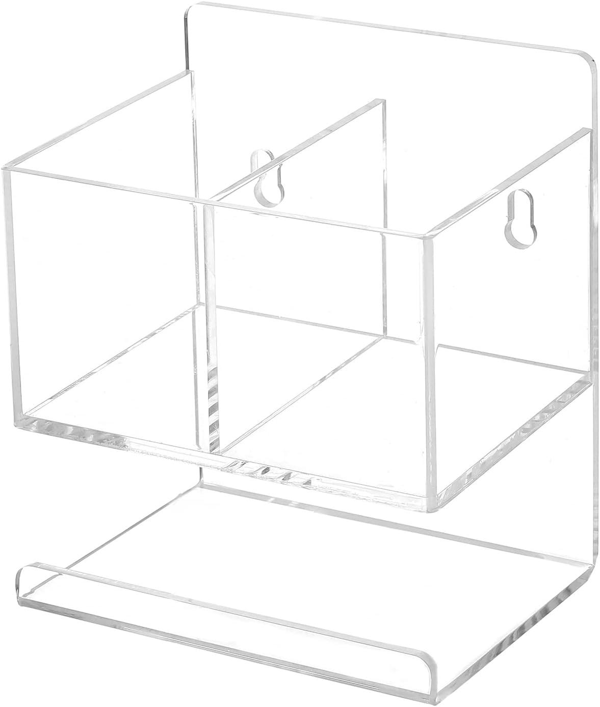 imageMyGift Modern Clear Premium Acrylic Dry Erase Marker Holder Rack with 3 Compartments for Markers Pens Eraser and Spray Bottle Office Supplies and Accessories Organizer