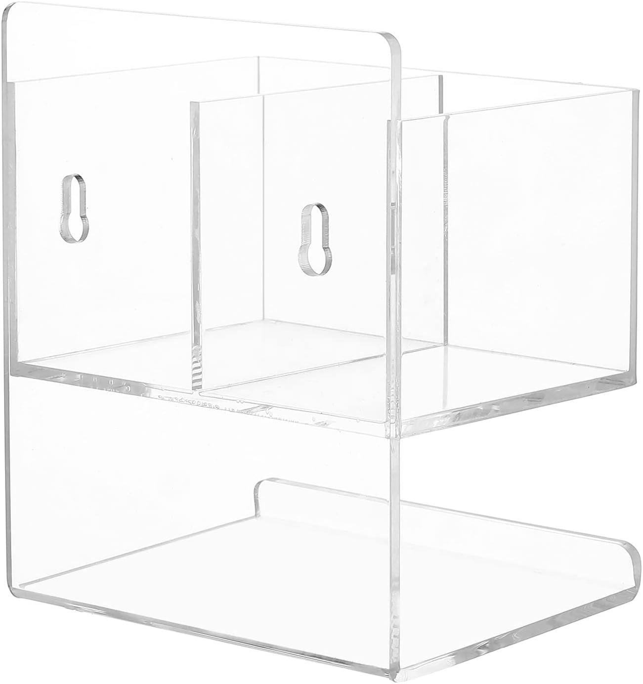 imageMyGift Modern Clear Premium Acrylic Dry Erase Marker Holder Rack with 3 Compartments for Markers Pens Eraser and Spray Bottle Office Supplies and Accessories Organizer