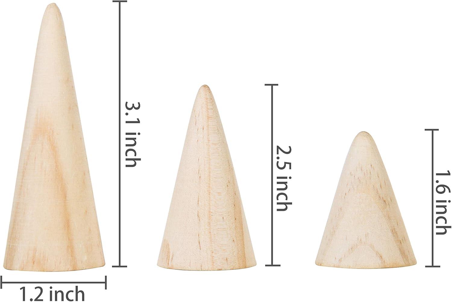 imageMyGift Modern Cone Shaped Ring Holders Decorative MultiColored Pastel Prism Style Jewelry Display Stands Set of 4Natural Wood
