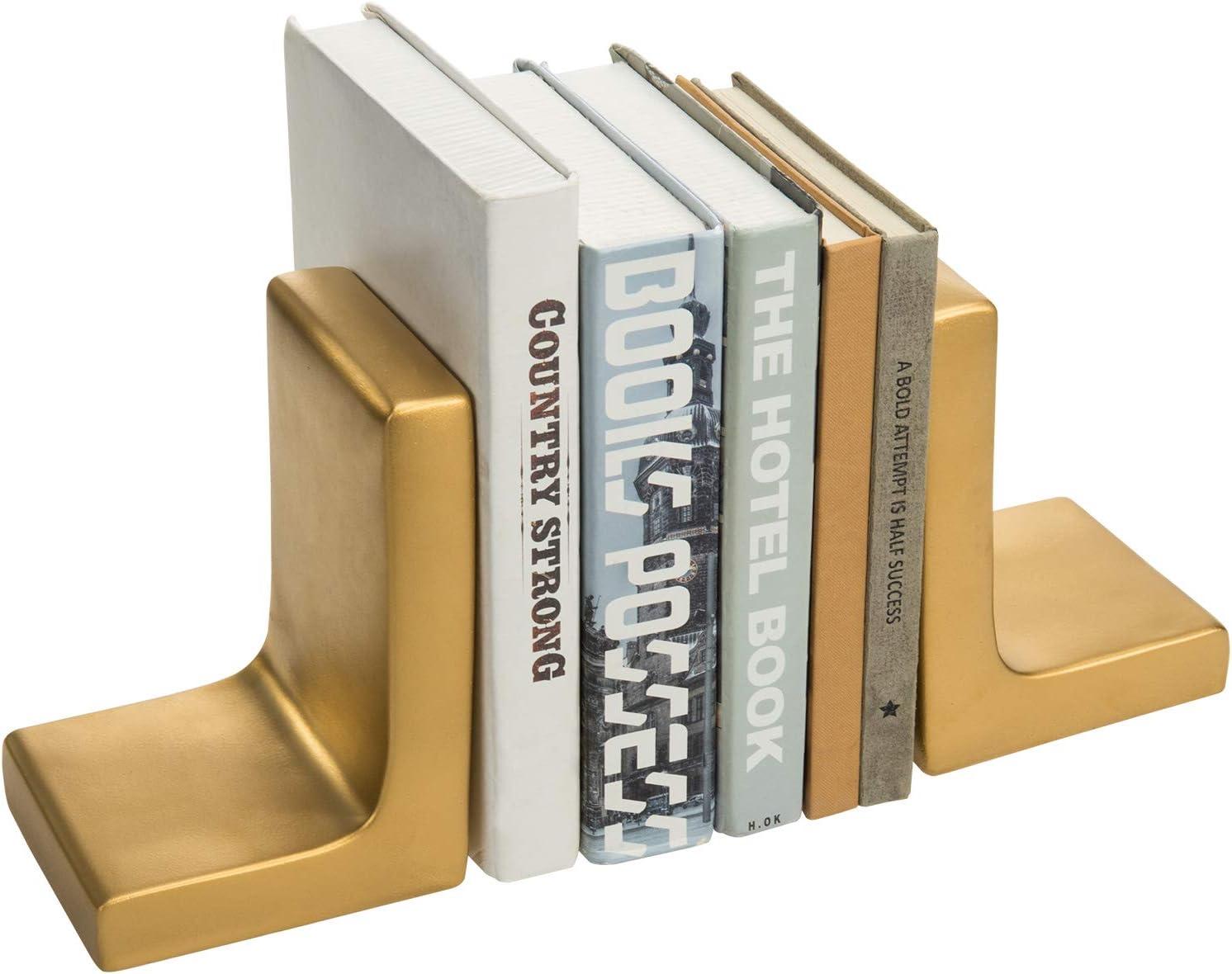 imageMyGift Modern Gold Concrete Office Bookshelf Decor Bookends for Heavy Book and Textbooks Desktop Book Holder 1 PairGold