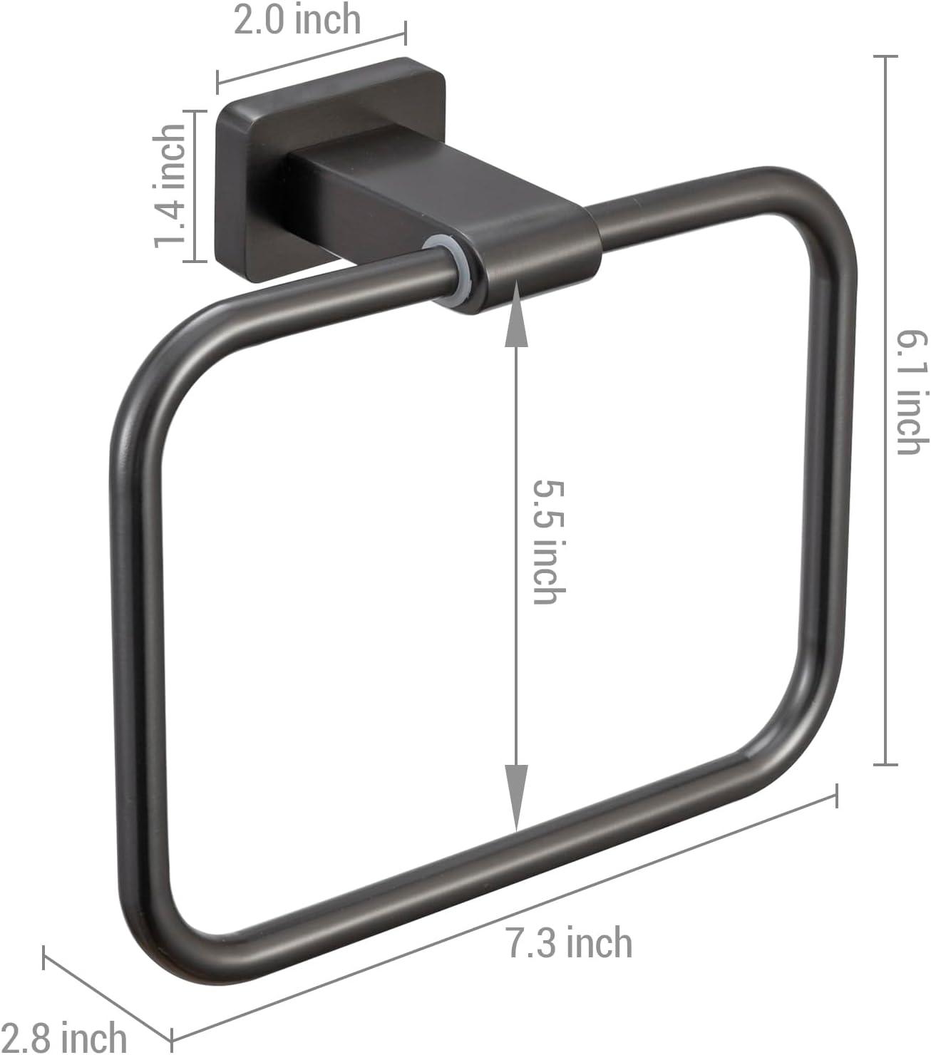 imageMyGift Modern Gunmetal Gray CommercialGrade Towel Ring Wall Mounted Luxury Hotel Series Sleek Stainless Steel Hanging Bathroom Hand Towel Holder