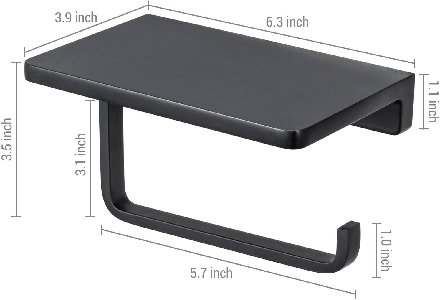 imageMyGift Modern Hotel Series Toilet Paper Roll Holder in Matte Black Stainless Steel Finish Minimalist Commercial Grade Toilet Tissue Dispenser with Storage Display Top Shelf