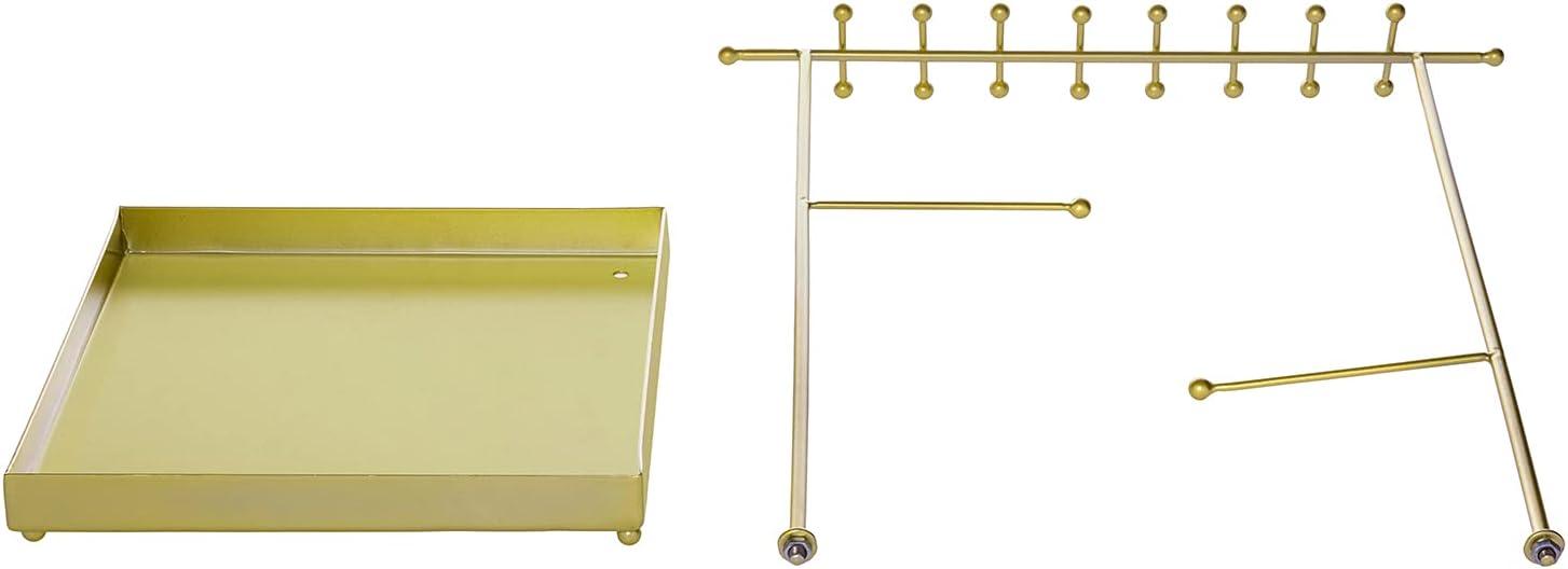 imageMyGift Modern Jewelry Organizer 3 Tier Black Metal Tabletop Bracelet and Necklace Jewelry Storage Display Tree Rack with Base Ring TrayBrass