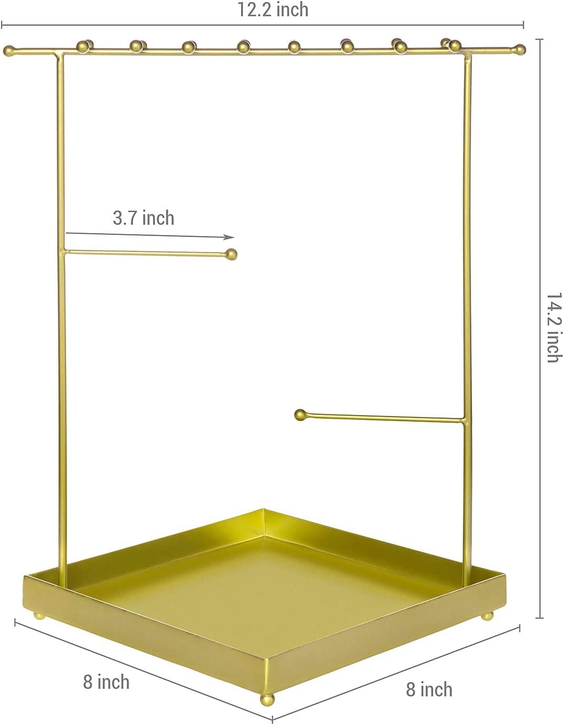 imageMyGift Modern Jewelry Organizer 3 Tier Black Metal Tabletop Bracelet and Necklace Jewelry Storage Display Tree Rack with Base Ring TrayBrass