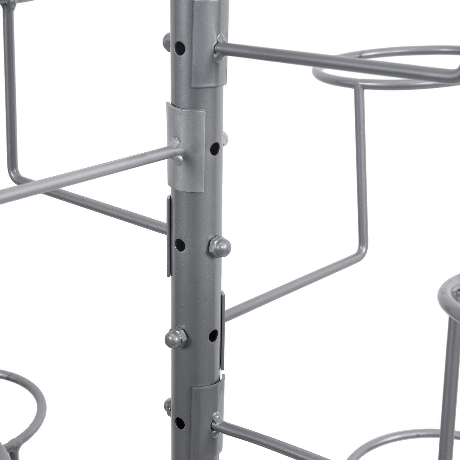 imageMyGift Modern Large Commercial Freestanding Hat Rack Display for Retail Store Black Metal Wig Storage or Hat Stand for Multiple Hats and Baseball Caps with 20 Customizable Circular HooksSilver