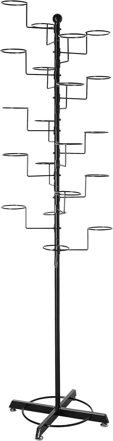 imageMyGift Modern Large Commercial Freestanding Hat Rack Display for Retail Store Black Metal Wig Storage or Hat Stand for Multiple Hats and Baseball Caps with 20 Customizable Circular HooksBlack