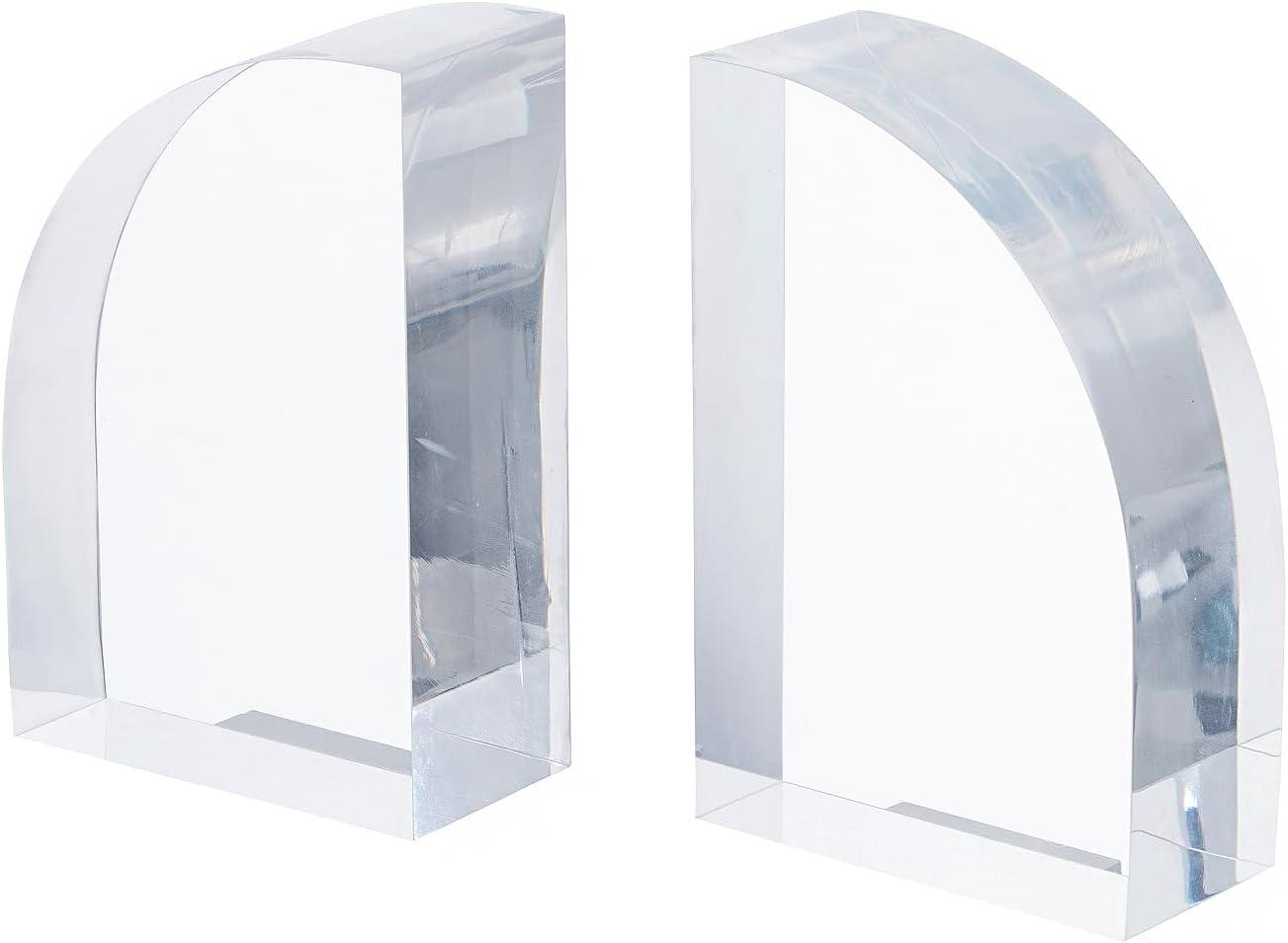 imageMyGift Modern Luxury Hotel Style Premium Clear Acrylic Bookends in Arc Quadrant Shape Decorative Heavy Duty Book End Holder for Office Desk or Bookshelf Stopper 1 Pair