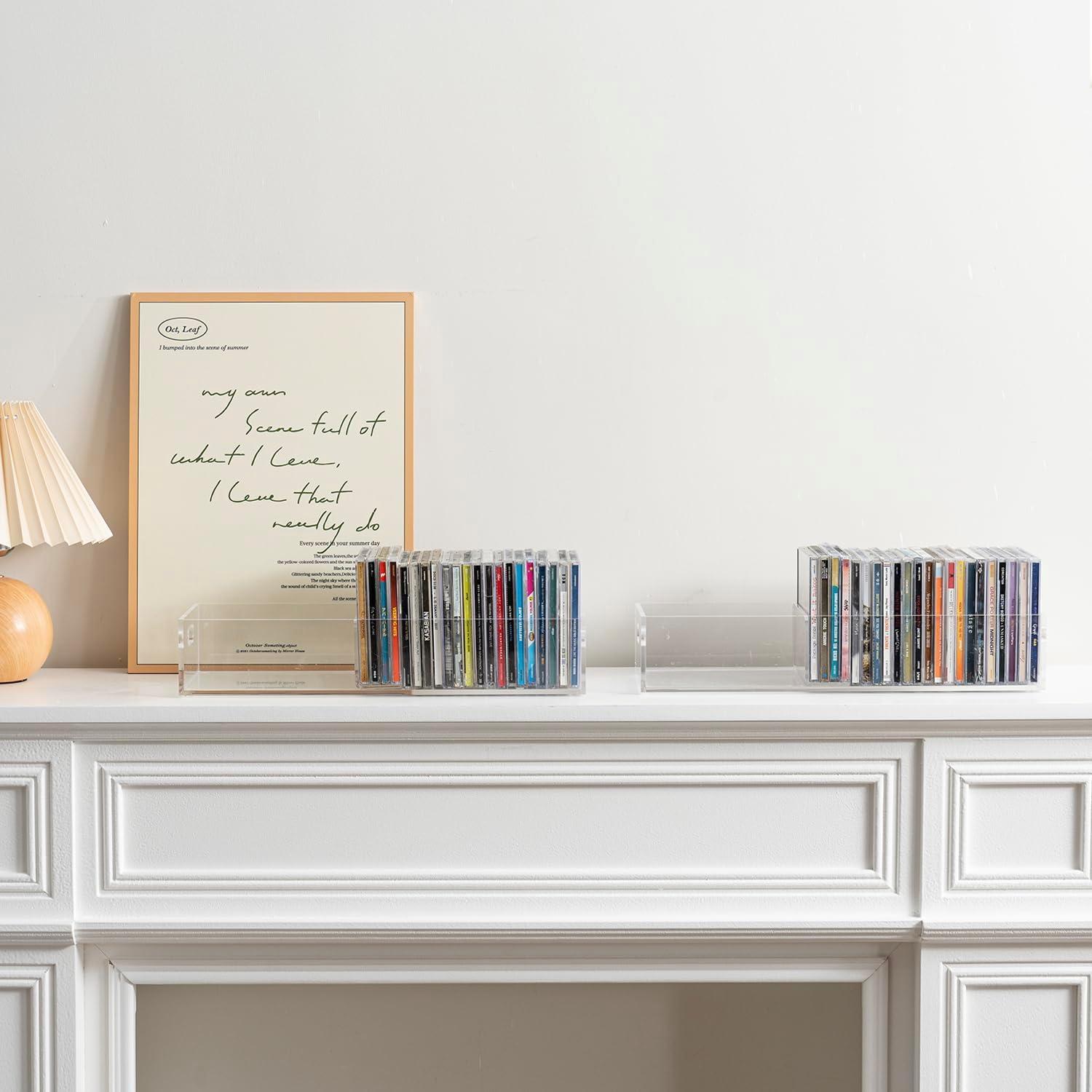 imageMyGift Modern Premium Clear Acrylic Stackable CD Holder Racks with Cutout Carrying Handles Compact Disc Jewel Case Display Crates Media Storage Organizers Set of 2Clear