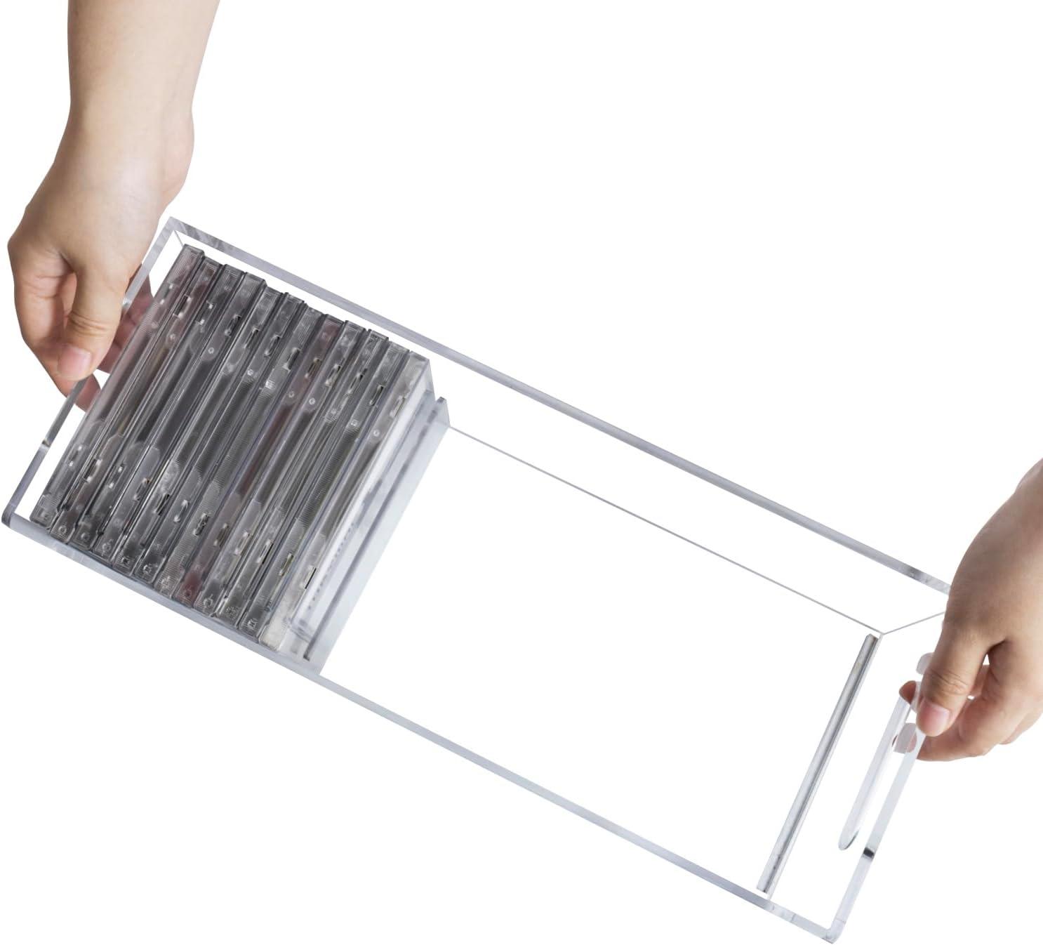 imageMyGift Modern Premium Clear Acrylic Stackable CD Holder Racks with Cutout Carrying Handles Compact Disc Jewel Case Display Crates Media Storage Organizers Set of 2Clear