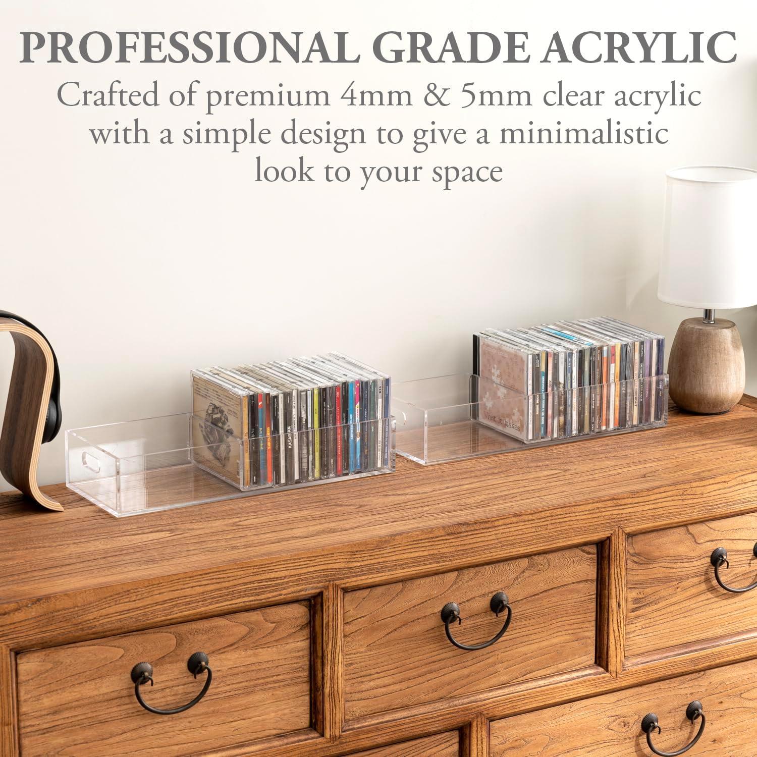 imageMyGift Modern Premium Clear Acrylic Stackable CD Holder Racks with Cutout Carrying Handles Compact Disc Jewel Case Display Crates Media Storage Organizers Set of 2Clear