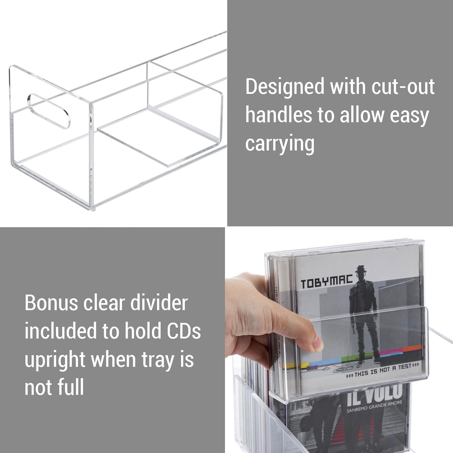 imageMyGift Modern Premium Clear Acrylic Stackable CD Holder Racks with Cutout Carrying Handles Compact Disc Jewel Case Display Crates Media Storage Organizers Set of 2Clear