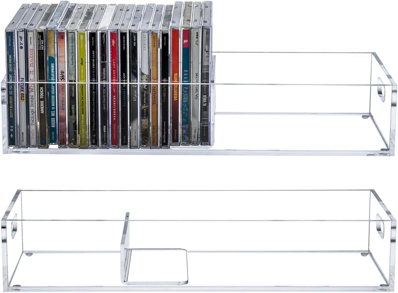imageMyGift Modern Premium Clear Acrylic Stackable CD Holder Racks with Cutout Carrying Handles Compact Disc Jewel Case Display Crates Media Storage Organizers Set of 2Clear