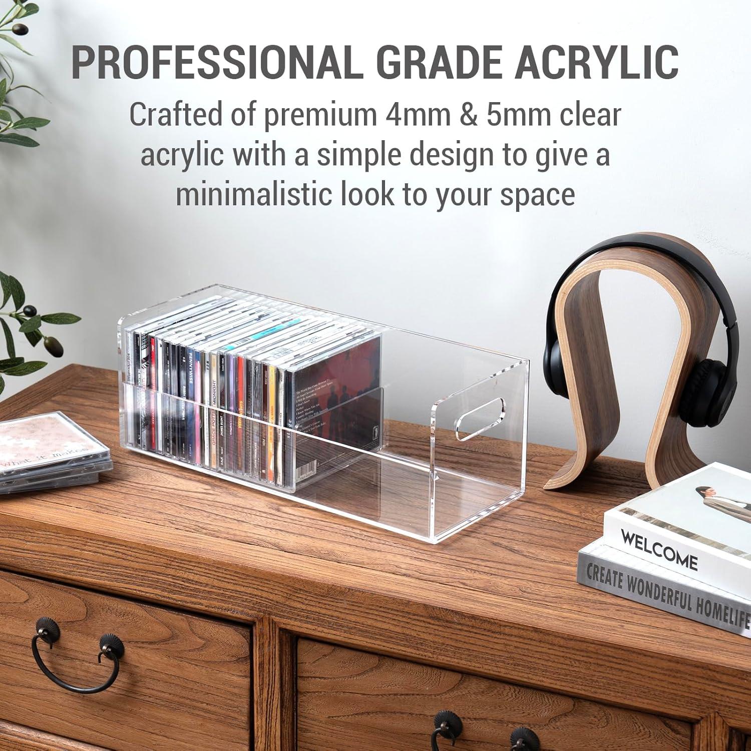 imageMyGift Modern Premium Clear Acrylic Stackable CD Holder Racks with Cutout Carrying Handles Compact Disc Jewel Case Display Crates Media Storage Organizers Set of 2Clear