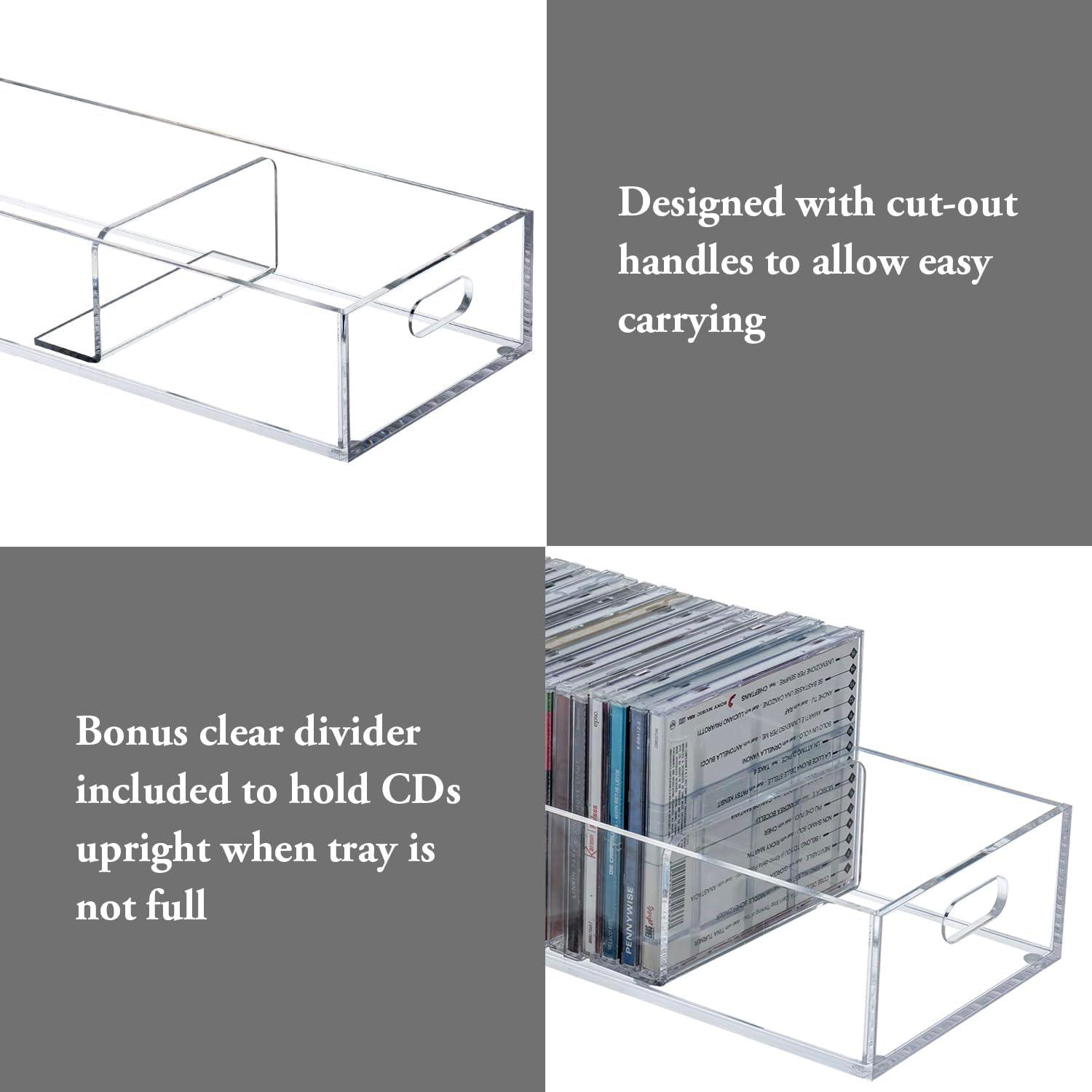 imageMyGift Modern Premium Clear Acrylic Stackable CD Holder Racks with Cutout Carrying Handles Compact Disc Jewel Case Display Crates Media Storage Organizers Set of 2Clear