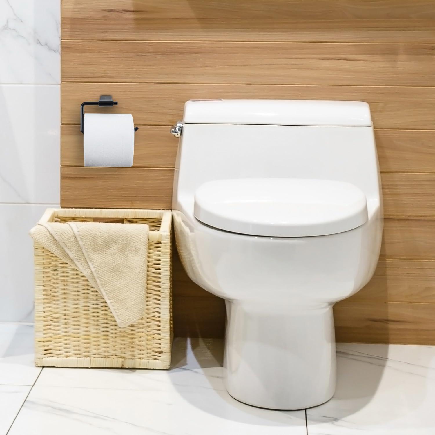 imageMyGift Modern Toilet Paper Holder with Matte Black Finish Premium Hotel Series Wall Mounted Stainless Steel Bathroom Toilet Roll Dispenser