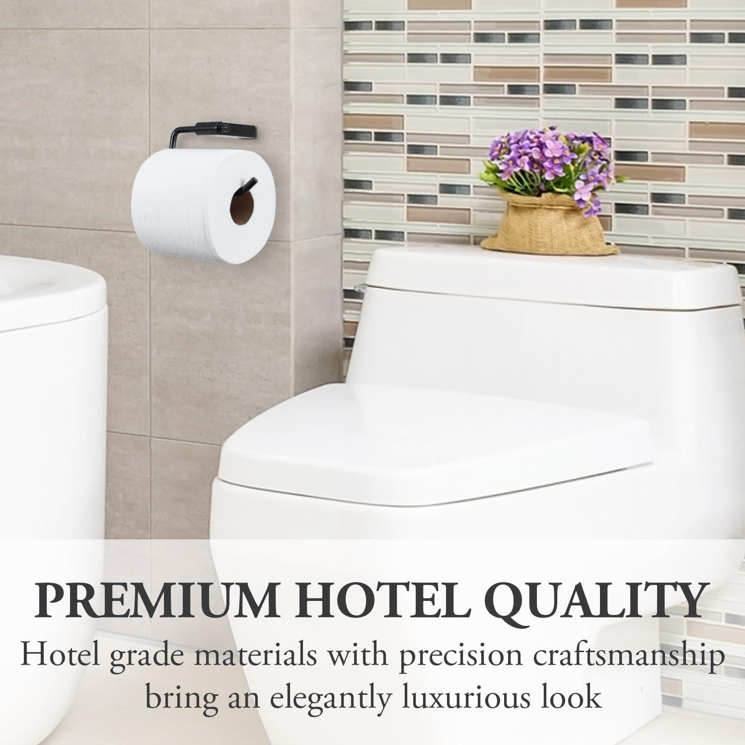 imageMyGift Modern Toilet Paper Holder with Matte Black Finish Premium Hotel Series Wall Mounted Stainless Steel Bathroom Toilet Roll Dispenser