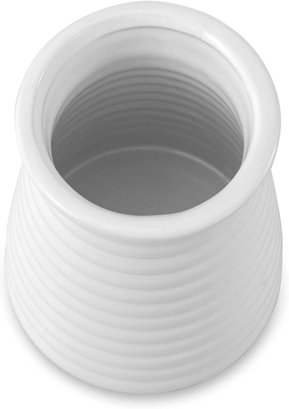 imageMyGift Modern White Ceramic Flower Vase Ribbed Design Tabletop Small Vase Decor