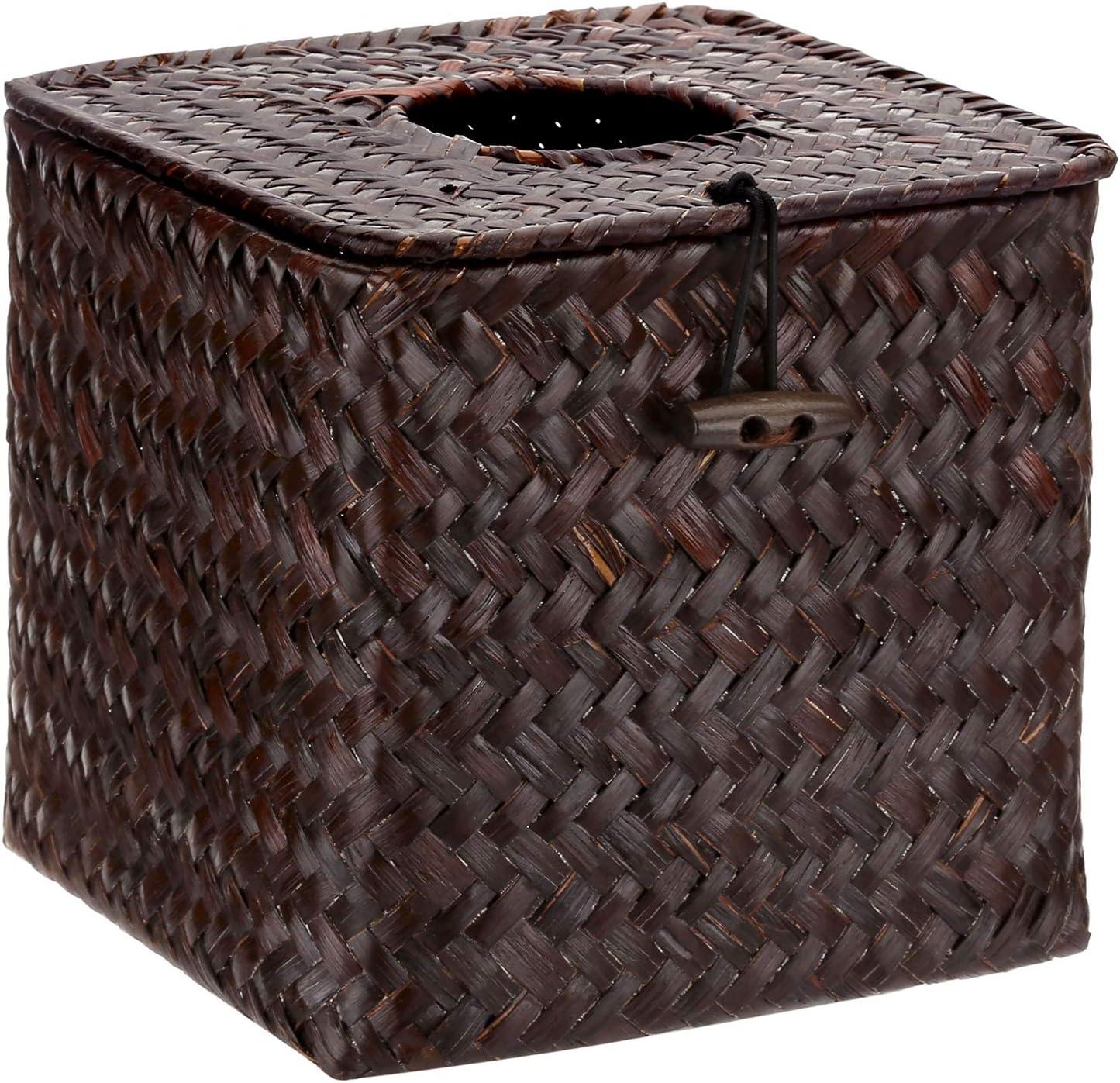 imageMyGift Natural Brown Seagrass Tissue Box Holder Cover Square Decorative Refillable Facial Tissue and Napkin Dispenser with Hinged Top Lid