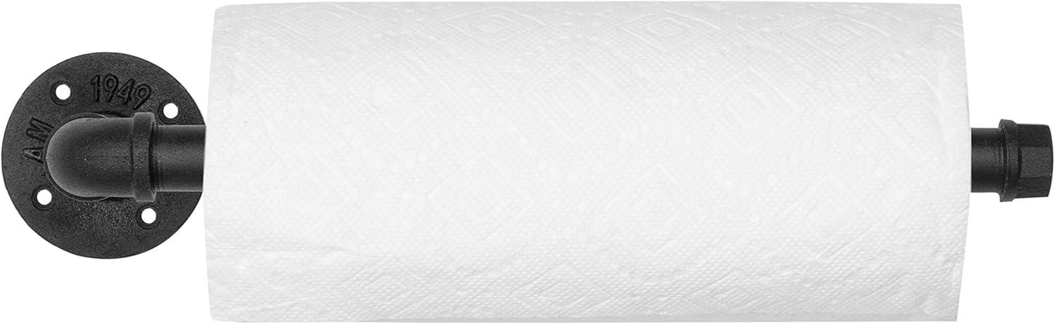 imageMyGift Paper Towel Holder Metal Under Cabinet Paper Towel Holder Industrial Pipe Matte Black Wall Mounted Kitchen Towel RackBlack