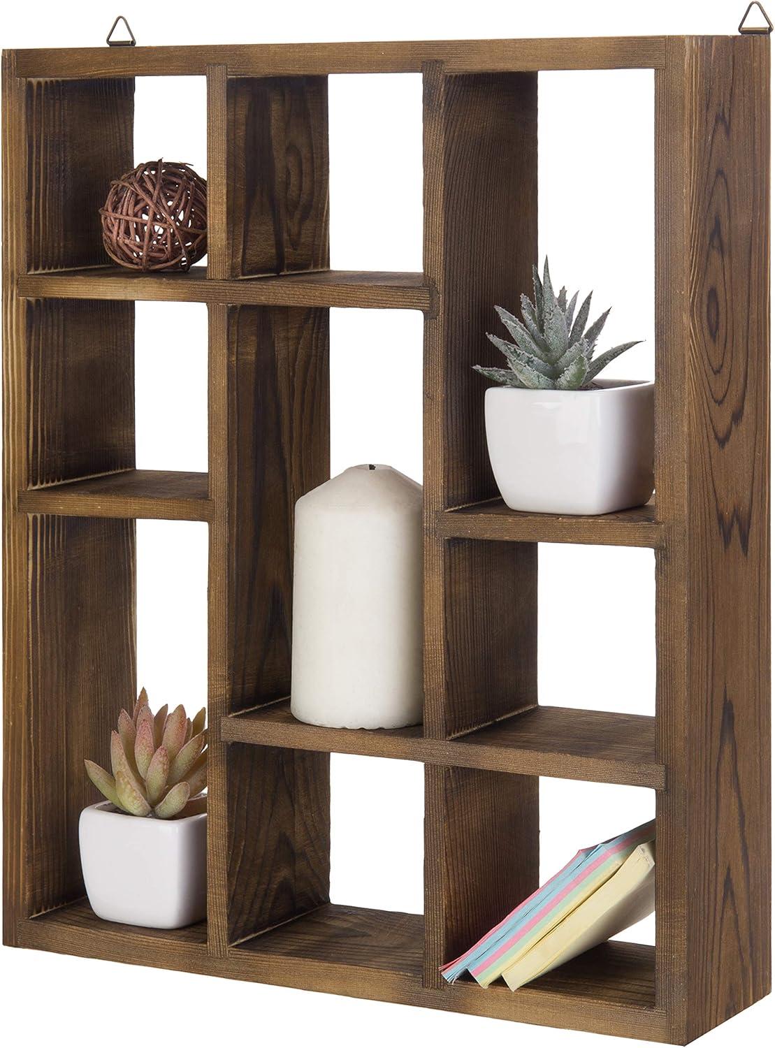 imageMyGift Premium Clear Acrylic Shadow Box with 9 Compartments Wall Mountable Knickknack Display Case Decorative Transparent Floating Shelf for Figurines Collectibles PlantsTorched