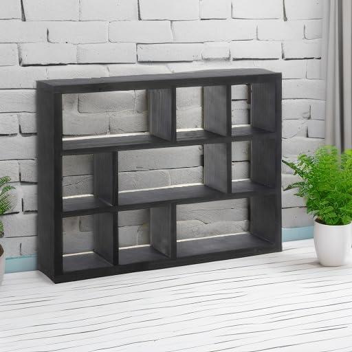 imageMyGift Premium Clear Acrylic Shadow Box with 9 Compartments Wall Mountable Knickknack Display Case Decorative Transparent Floating Shelf for Figurines Collectibles PlantsMatte Black