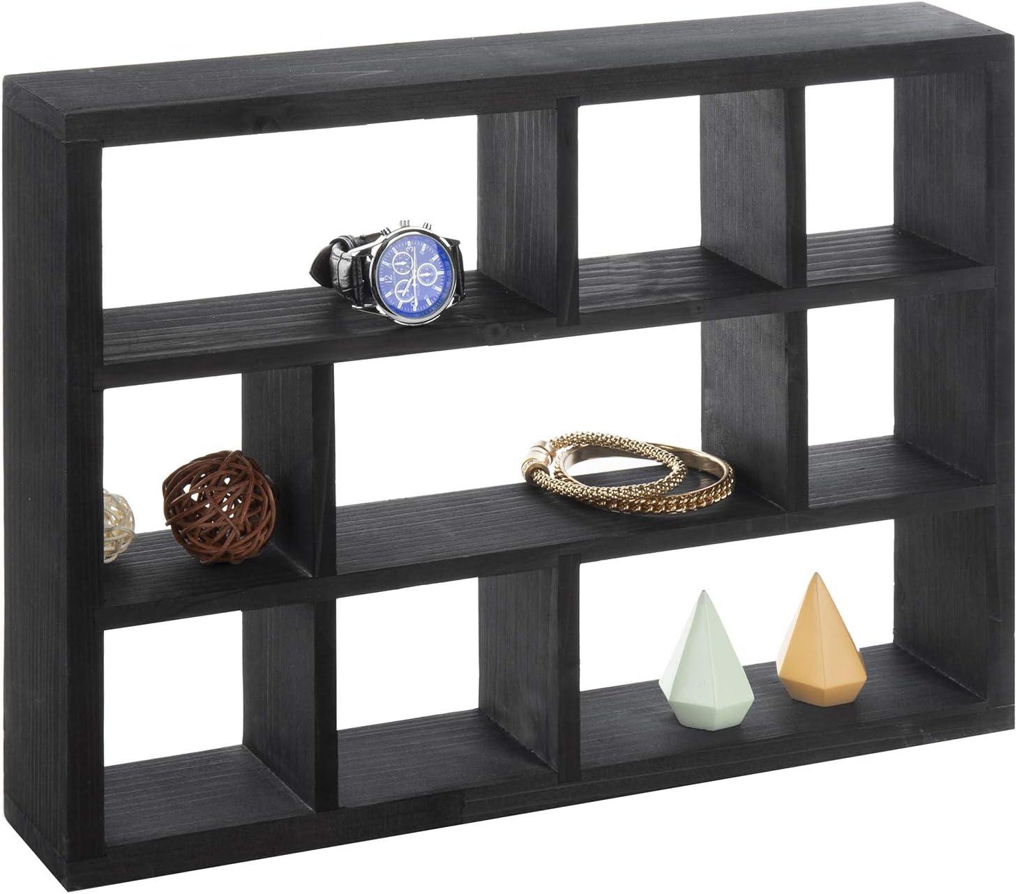 imageMyGift Premium Clear Acrylic Shadow Box with 9 Compartments Wall Mountable Knickknack Display Case Decorative Transparent Floating Shelf for Figurines Collectibles PlantsMatte Black