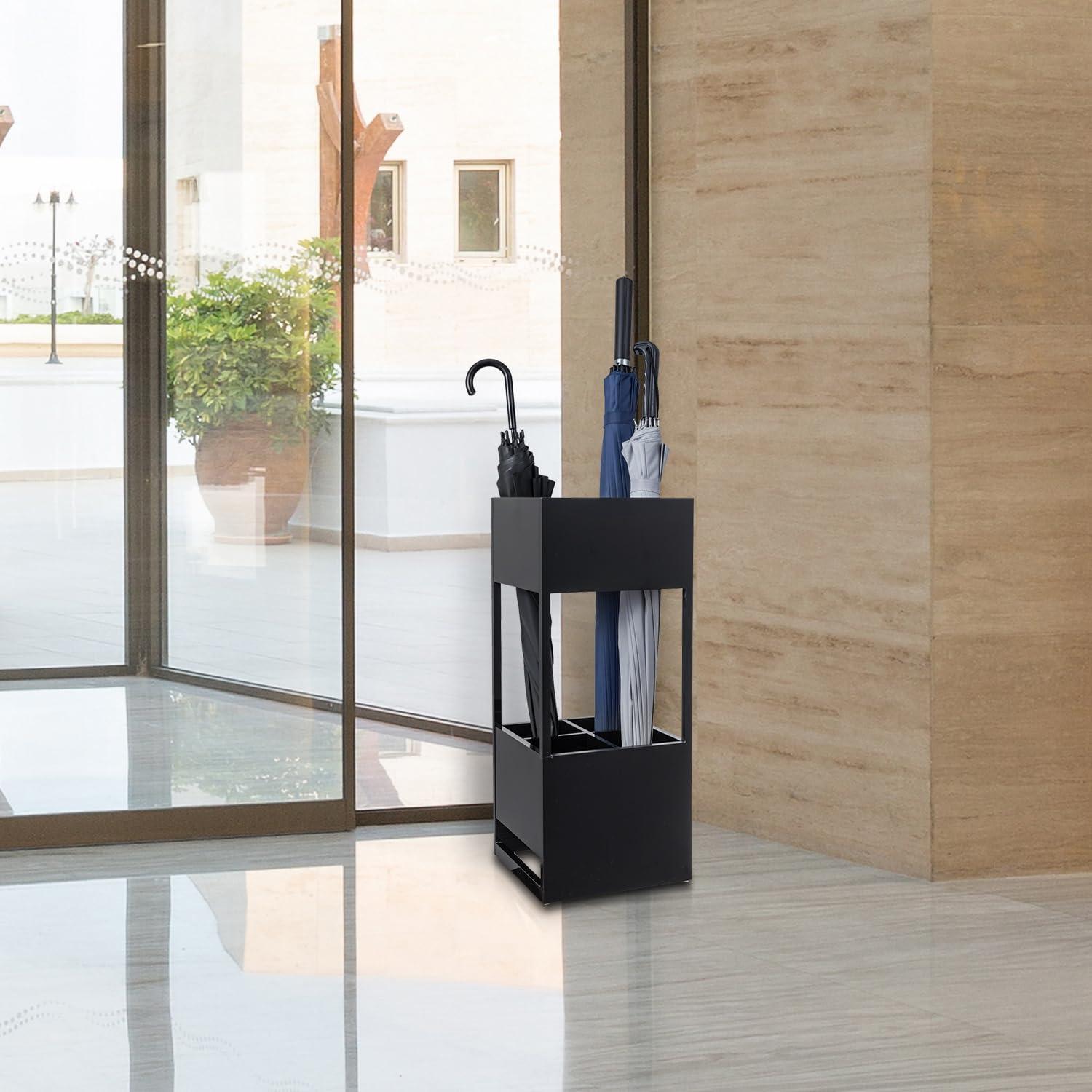 imageMyGift Premium Clear Acrylic Umbrella Holder Rack Freestanding Commercial Grade Hotel Style Stand for Long and Short Umbrellas Home StorageBlack