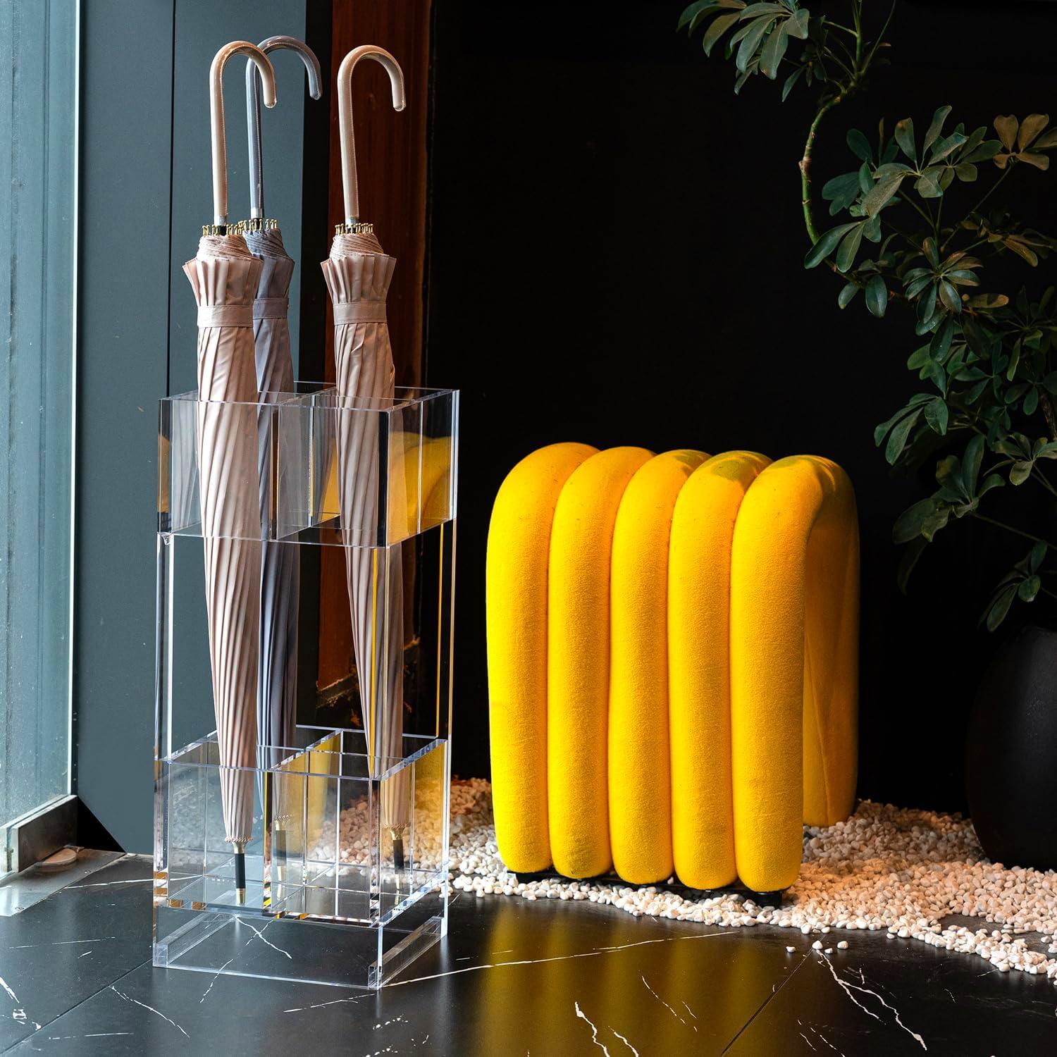 imageMyGift Premium Clear Acrylic Umbrella Holder Rack Freestanding Commercial Grade Hotel Style Stand for Long and Short Umbrellas Home StorageClear