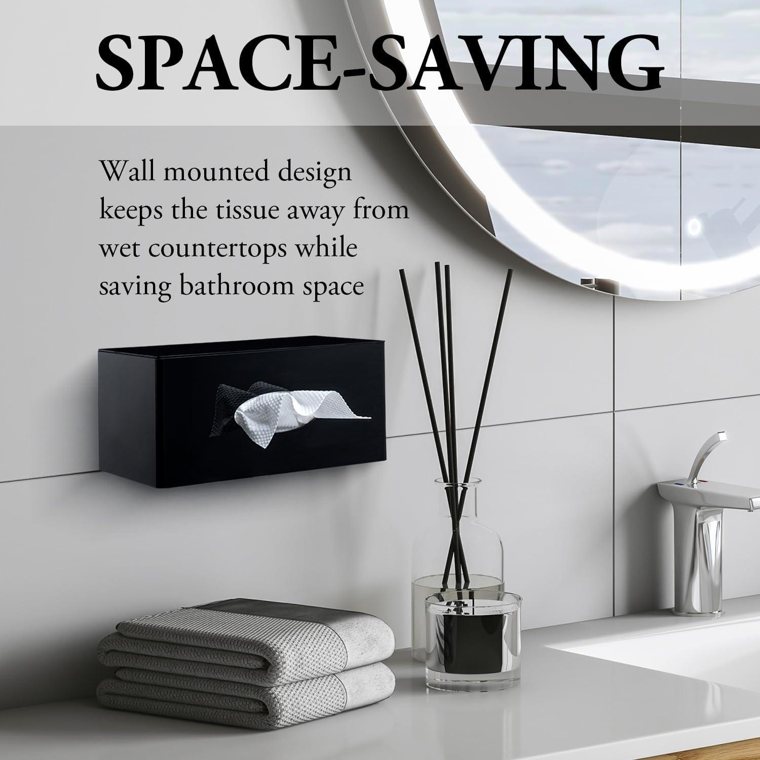 imageMyGift Premium Hotel Series Black Acrylic Tissue Box Cover Wall Mounted Easy Refill Facial Bathroom Tissue Dispenser Holder