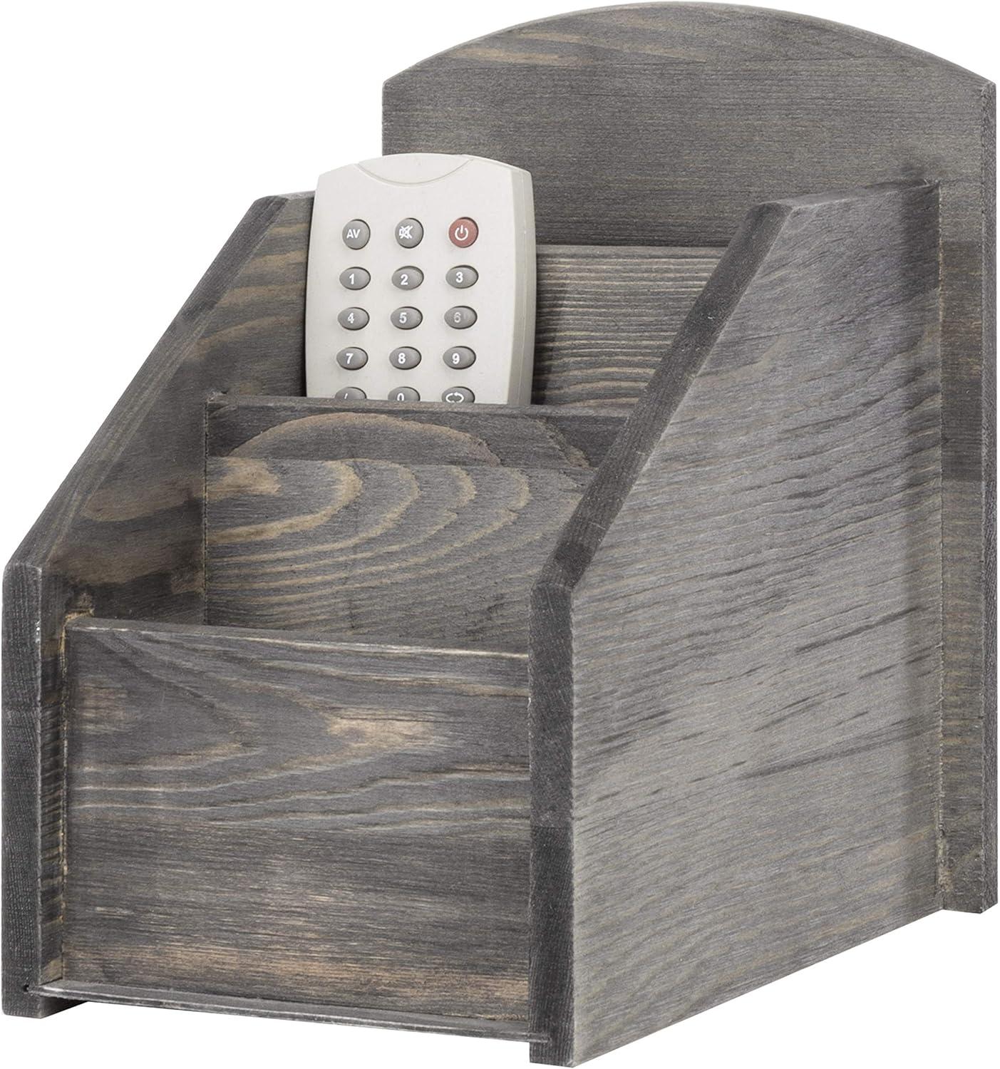 imageMyGift Remote Control HolderTV Remote HolderWhitewashed Wood Remote Caddy for TableRemote Control Organizer Caddy with 3 Compartments TV Remote Media Remote Storage Box for Living RoomDark Gray