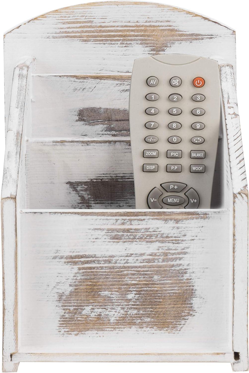 imageMyGift Remote Control HolderTV Remote HolderWhitewashed Wood Remote Caddy for TableRemote Control Organizer Caddy with 3 Compartments TV Remote Media Remote Storage Box for Living RoomWhitewashed
