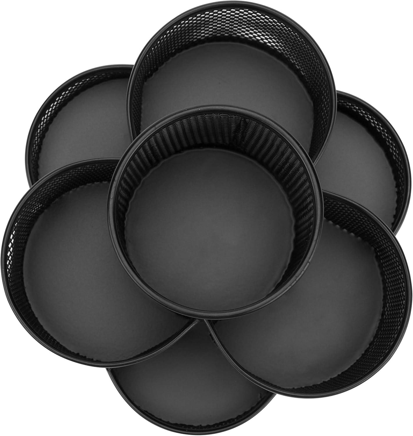 imageMyGift Rotating Black Metal Mesh Desktop Office Supplies Caddy with 7 Compartment for Pens Pencils Scissors and Accessories Black