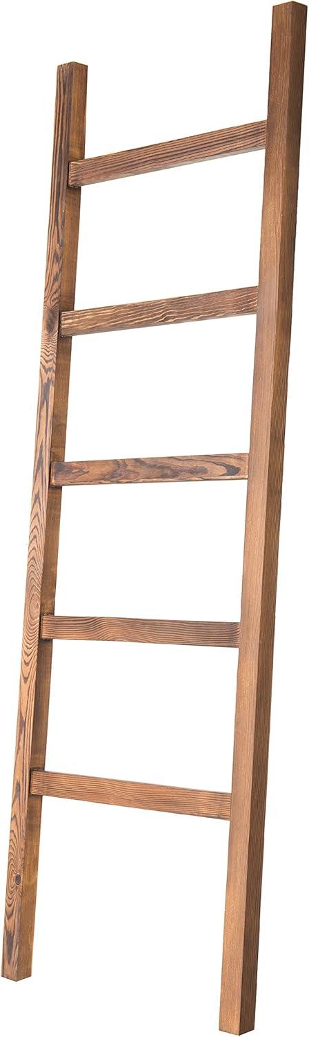 imageMyGift Rustic Brown Wood 4 ft Leaning Towel Ladder Rack for Bathroom Storage with 5 Hanging Rungs Farmhouse Style Blanket and Quilt Display LadderBrown