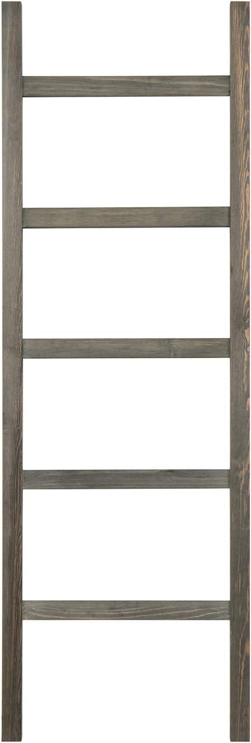 imageMyGift Rustic Brown Wood 4 ft Leaning Towel Ladder Rack for Bathroom Storage with 5 Hanging Rungs Farmhouse Style Blanket and Quilt Display LadderRustic Gray