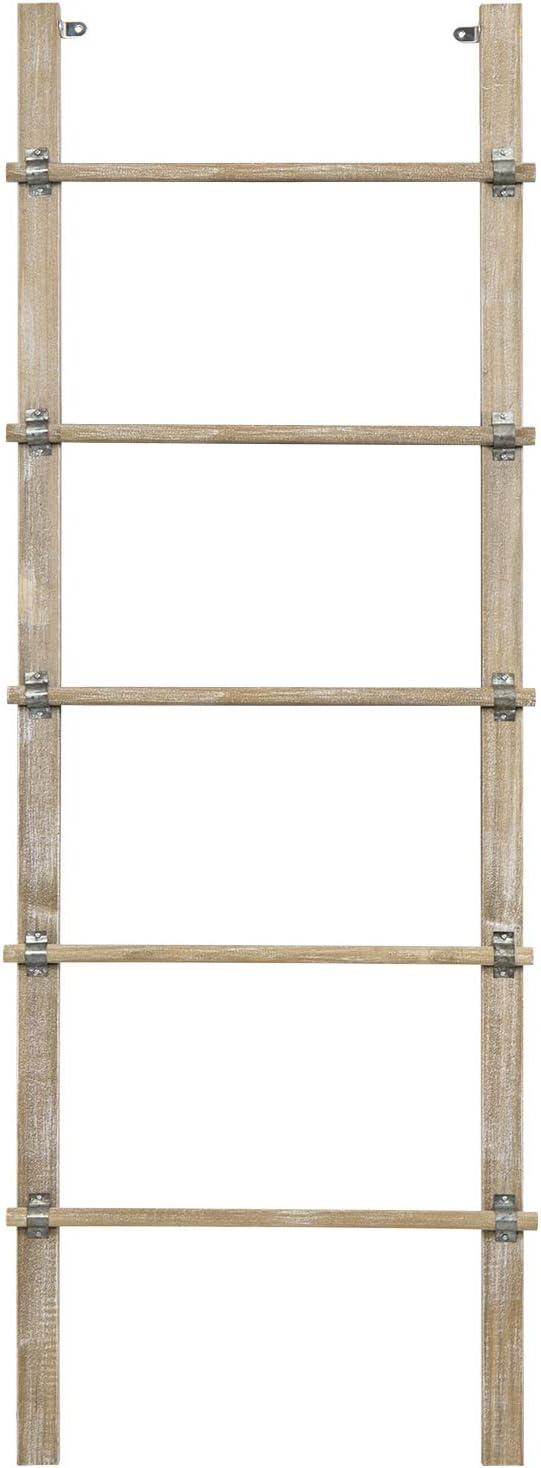 imageMyGift Rustic Brown Wood 4 ft Leaning Towel Ladder Rack for Bathroom Storage with 5 Hanging Rungs Farmhouse Style Blanket and Quilt Display LadderVintage White