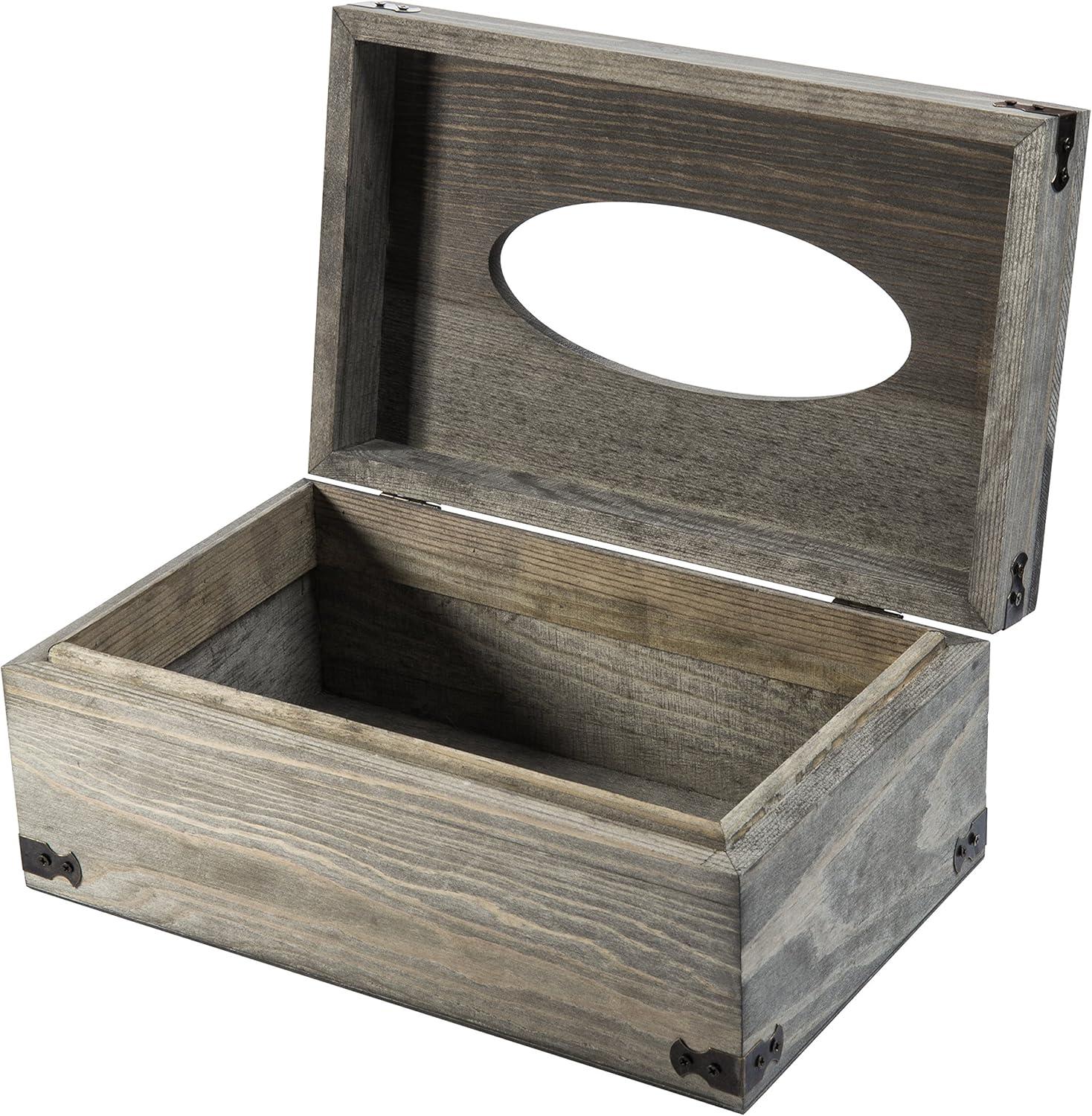 imageMyGift Rustic Gray Solid Wood Tissue Box Holder Rectangular Cover Decorative Bathroom Facial Tissue Box Holder with Hinged LidGray