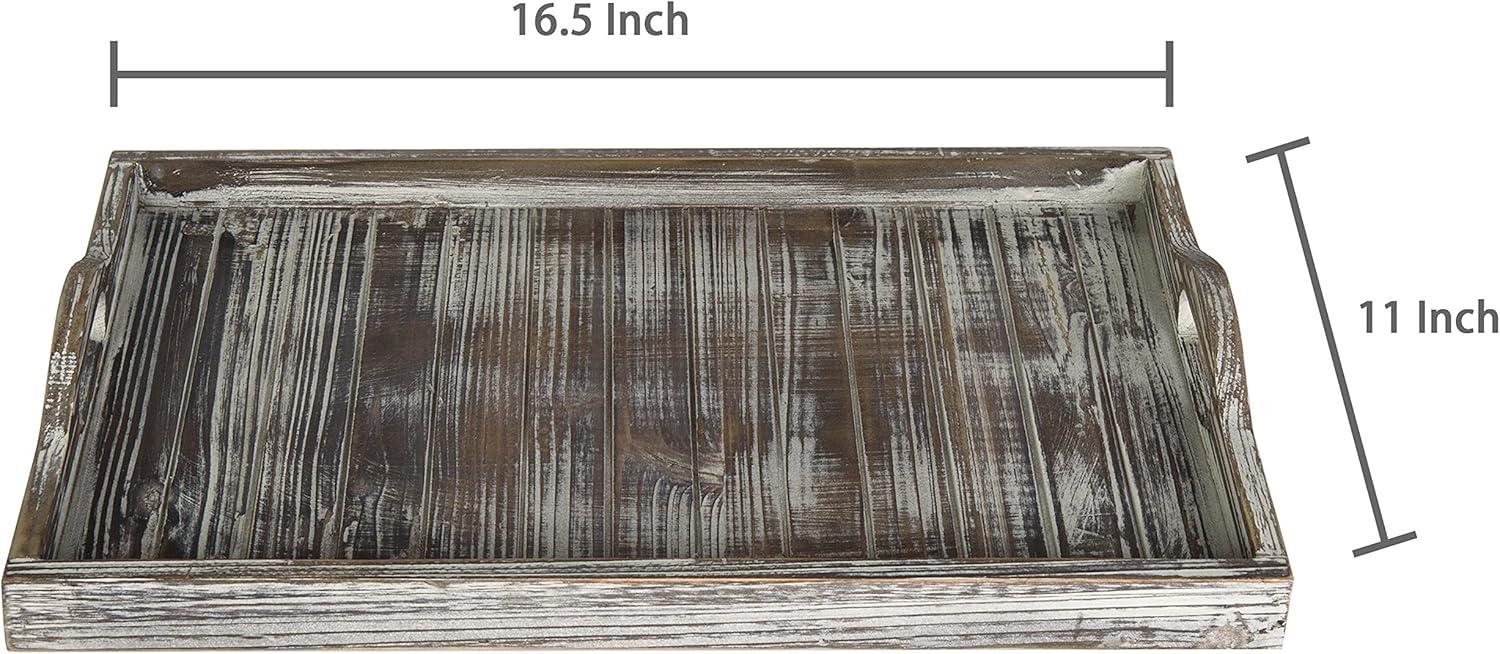 imageMyGift Rustic Torched Solid Wood Large Serving Tray with Cutout Handles with Slatted Design Breakfast Ottoman Coffee Table Tray 16 x 11 Inches